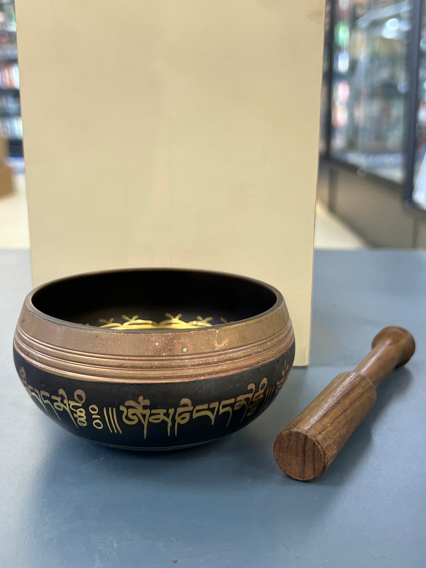 4 inch diameter -Black Tibetan Mantra Singing Bowl | Meditation & Sound Healing Bowl with Wooden Striker | Made in Nepal|