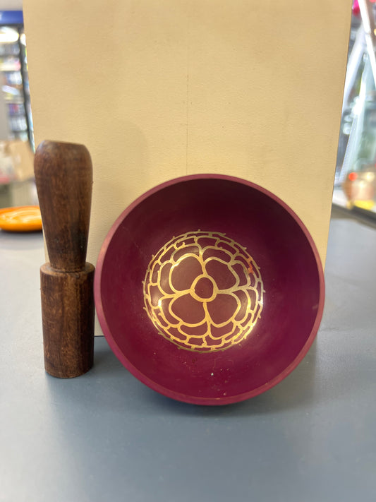Timmur 3 inch diameter -Red Chakra Singing Bowl Gift Set | Meditation & Sound Healing Bowl with Wooden Striker | Handmade in Nepal | Yoga & Spiritual Decor