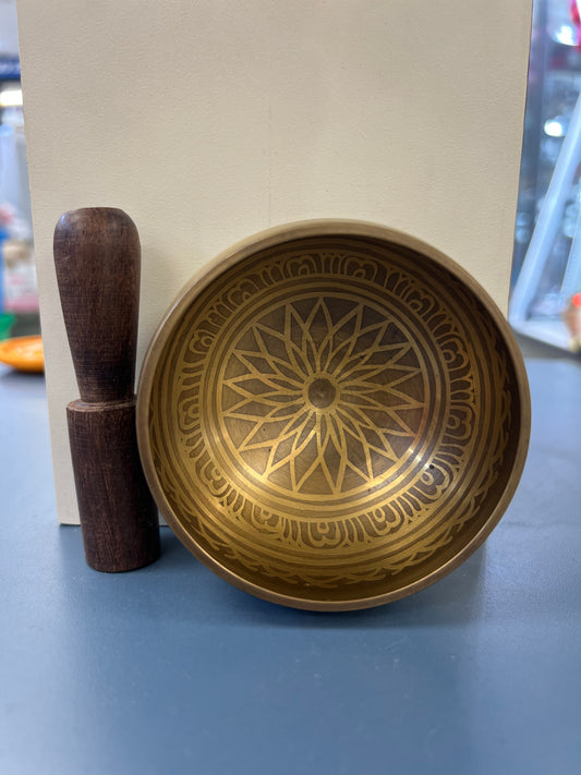 3.5 inch diameter -Antique Bronze Singing Bowl Gift Set | Geometric Mandala Meditation Bowl | Sound Healing Bowl with Wooden Striker | Handmade in Nepal