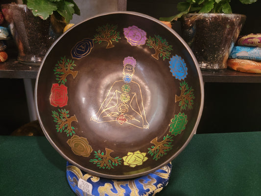 Timmur 8-inch diameter Seven Chakra Handmade Singing Bowl | Meditation | Sound Healing | Made in Nepal | Gift Set Bowl