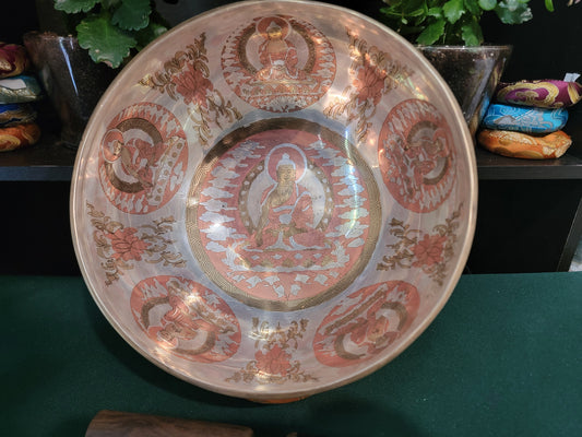 Timmur 8-inch diameter Tri Color Buddha Handmade Singing Bowl | Meditation | Sound Healing | Made in Nepal | Gift Set Bowl