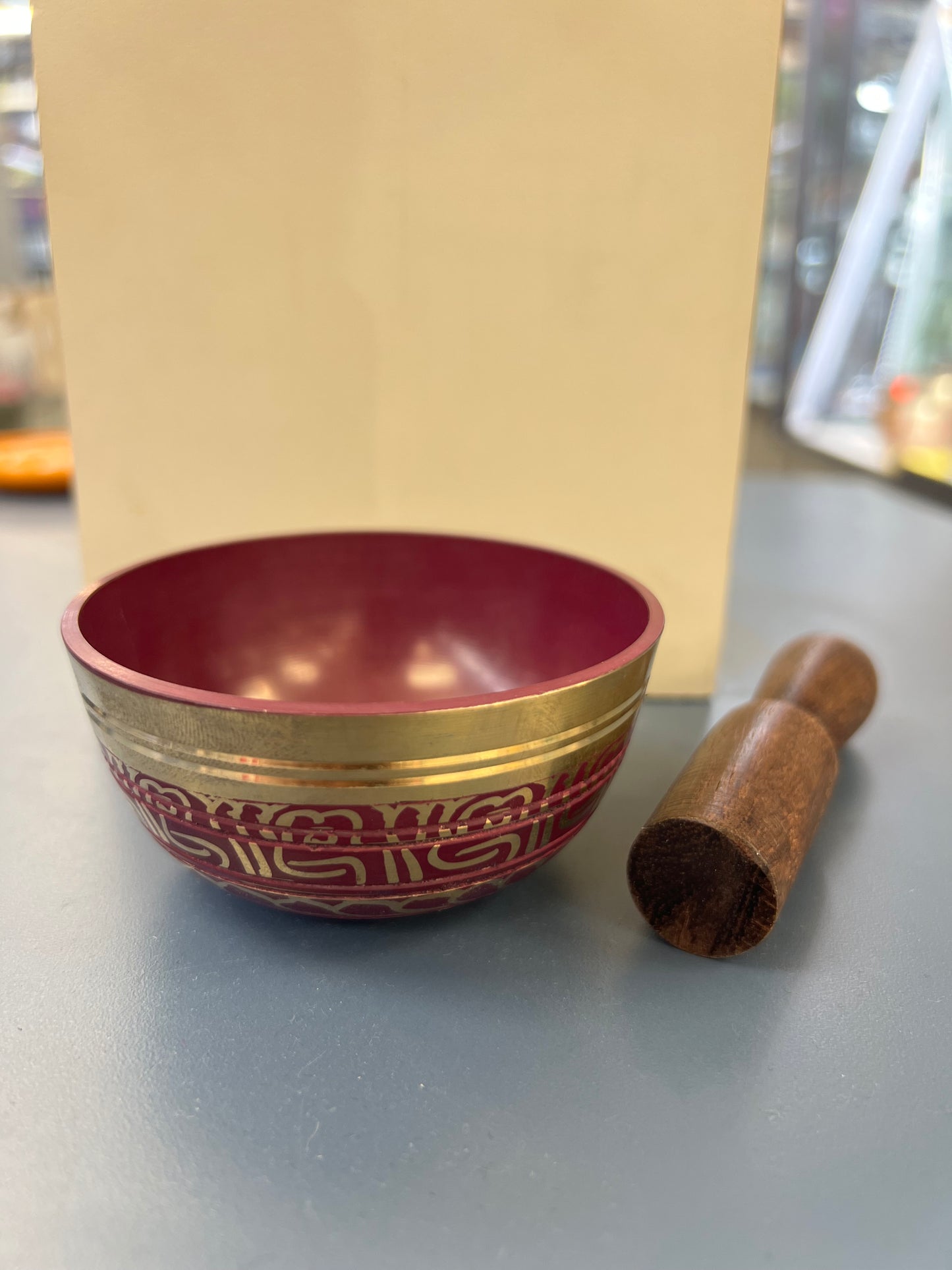 Timmur 3 inch diameter -Red Chakra Singing Bowl Gift Set | Meditation & Sound Healing Bowl with Wooden Striker | Handmade in Nepal | Yoga & Spiritual Decor