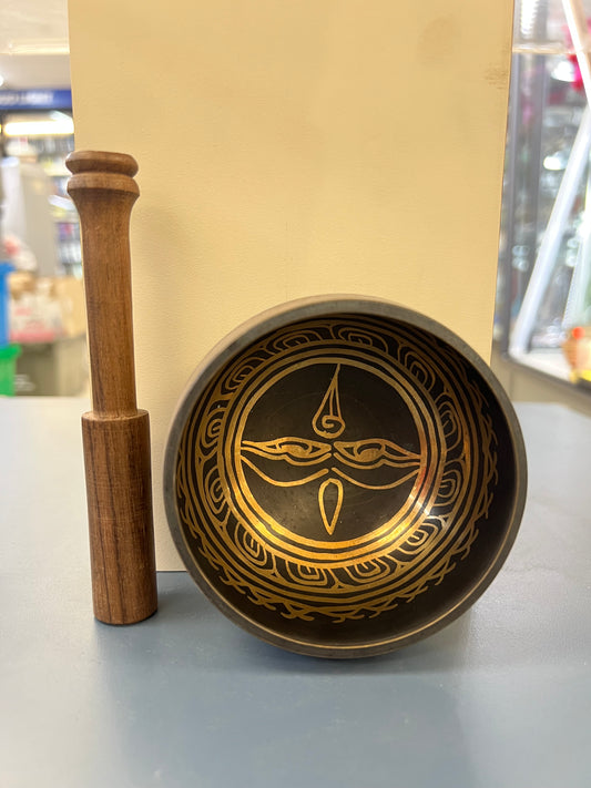 4 inch diameter -Black Buddha Eyes Singing Bowl |Sound Healing Bowl | Handmade in Nepal | Spiritual Yoga Gift Set