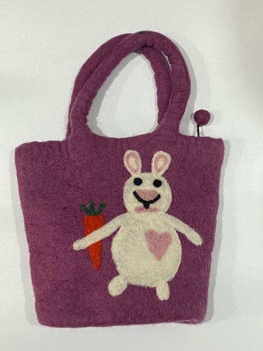 Timmur White Rabbit Design Felt Hand Bag