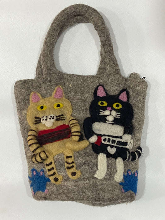 Timmur Black And Yellow Tiger Design Felt Multipurpose Hand Bag