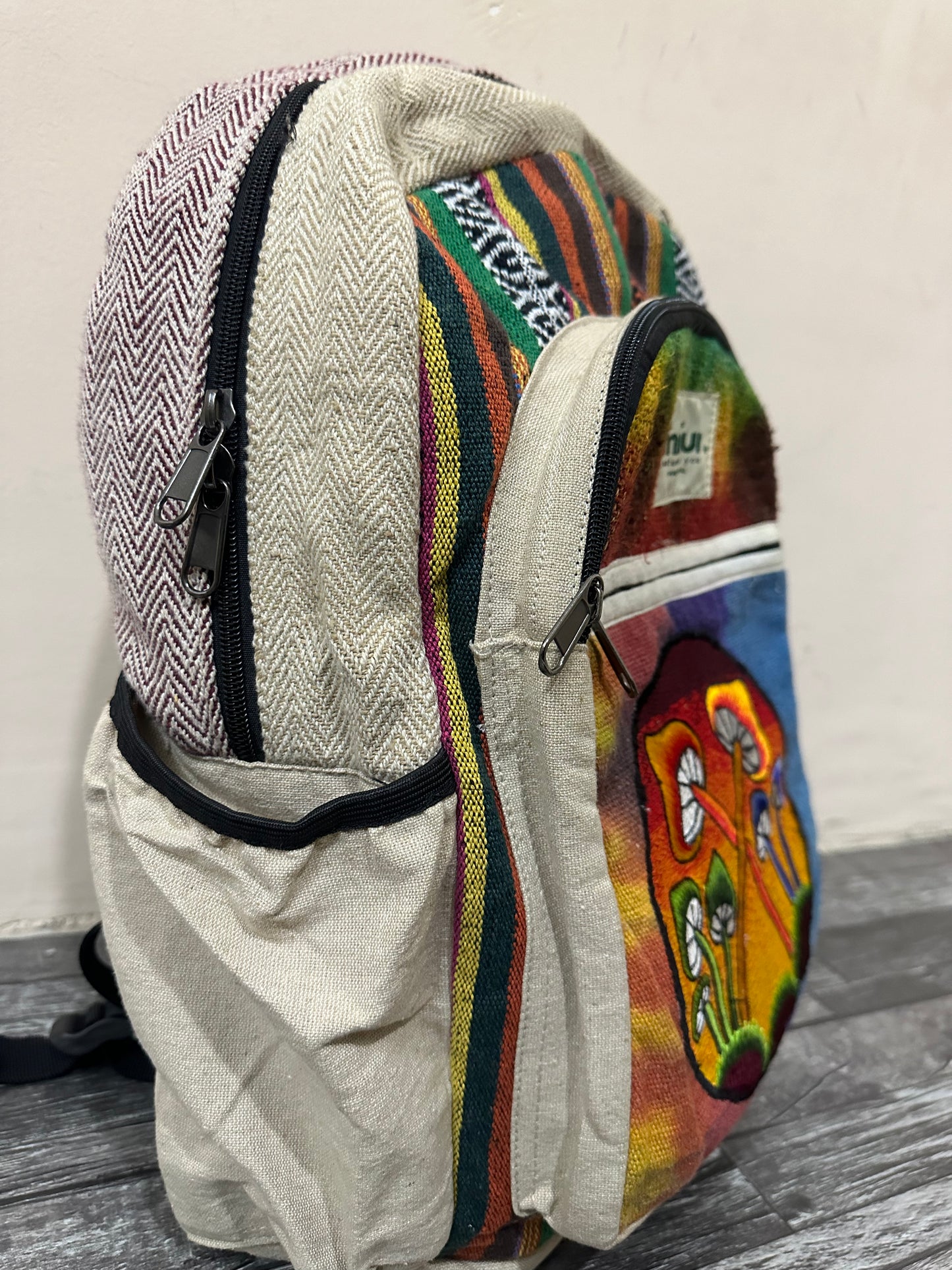 Timmur Unisex Hemp Backpack - Colorful Mushroom