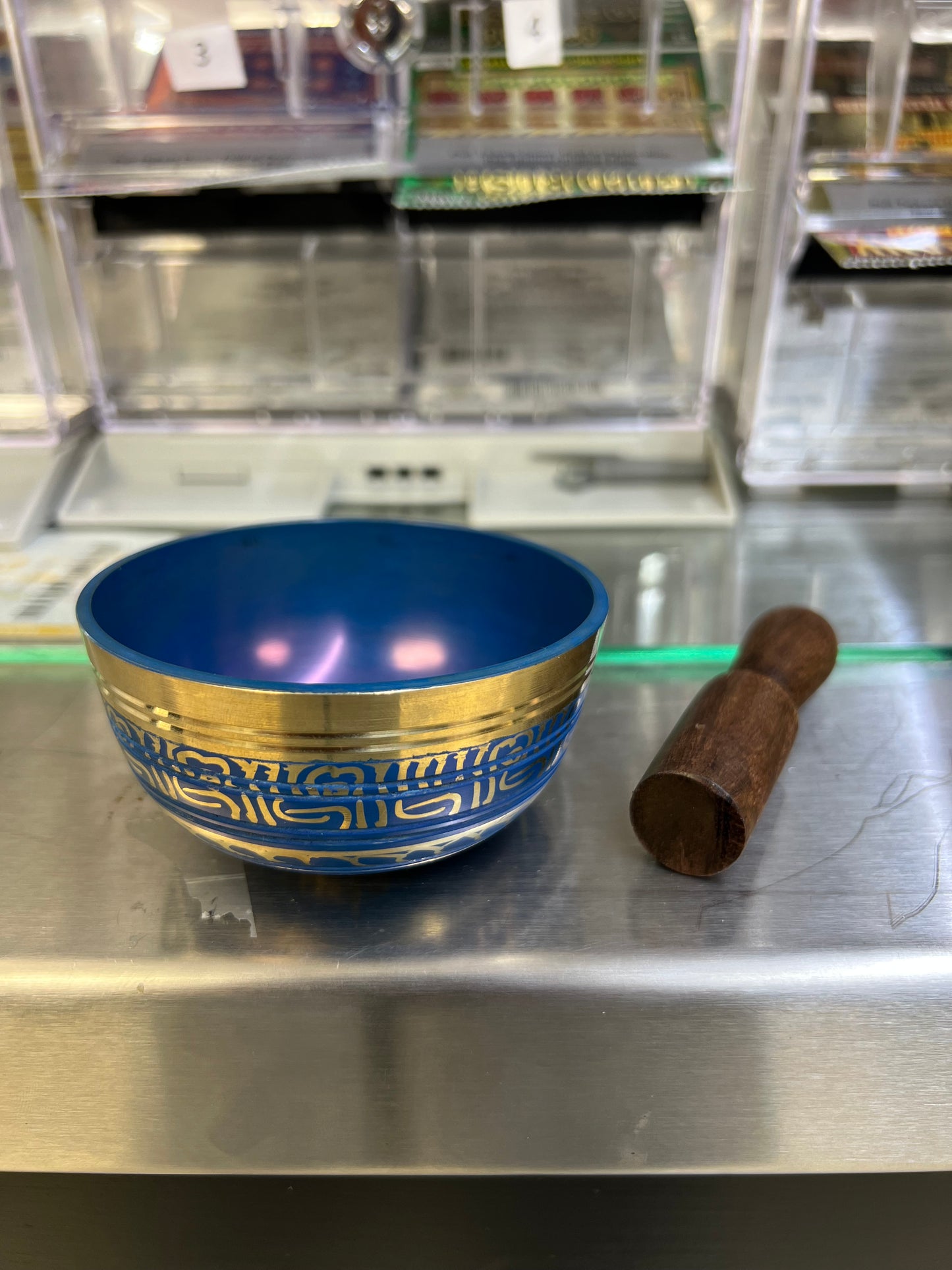 Blue Chakra Singing Bowl, Meditation | Sound Healing | Made in Nepal | Gift Set Bowl with Wooden Striker – 3.5 Inch Diameter