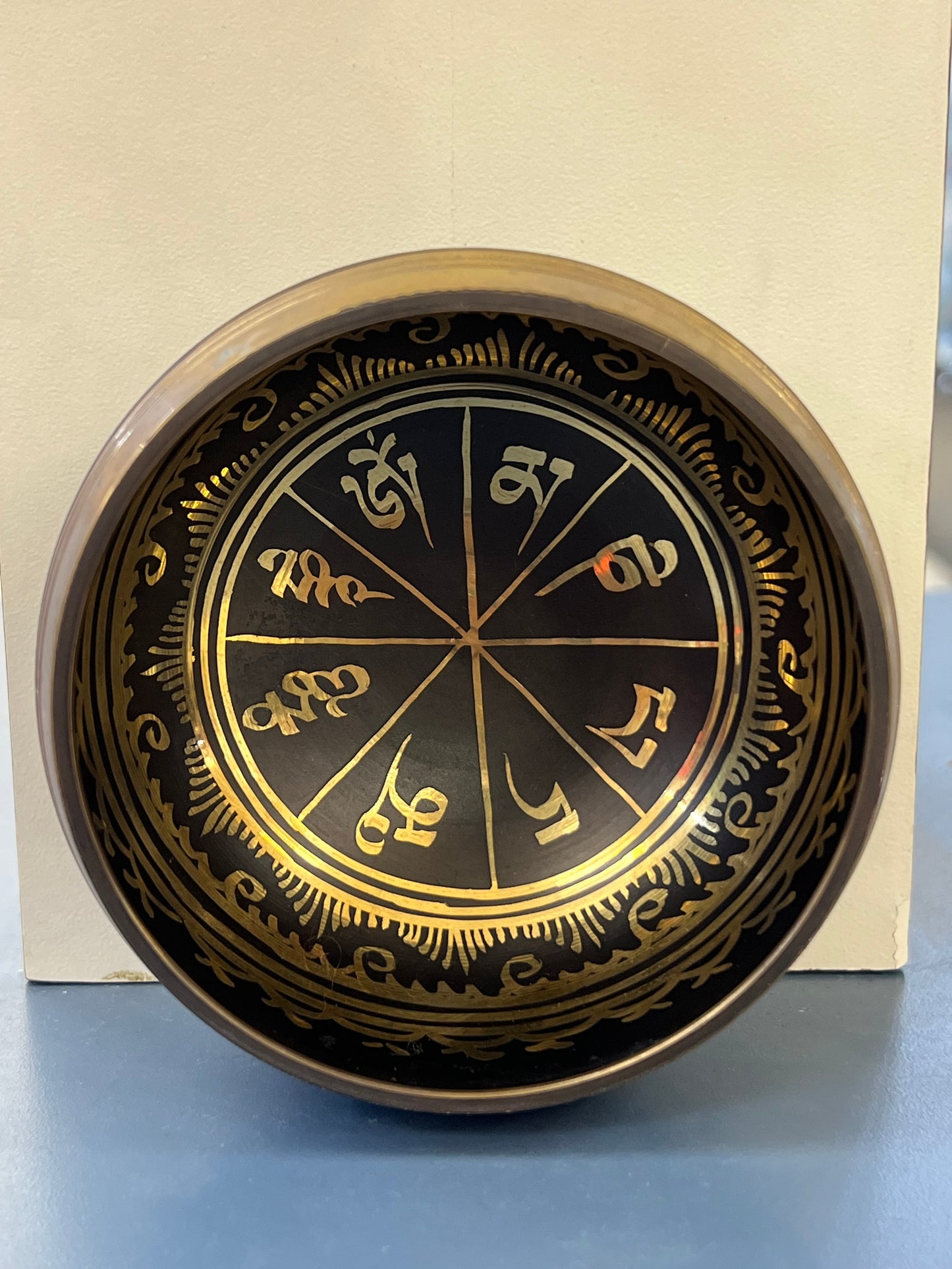 4 inch diameter -Black Tibetan Mantra Singing Bowl | Meditation & Sound Healing Bowl with Wooden Striker | Made in Nepal|