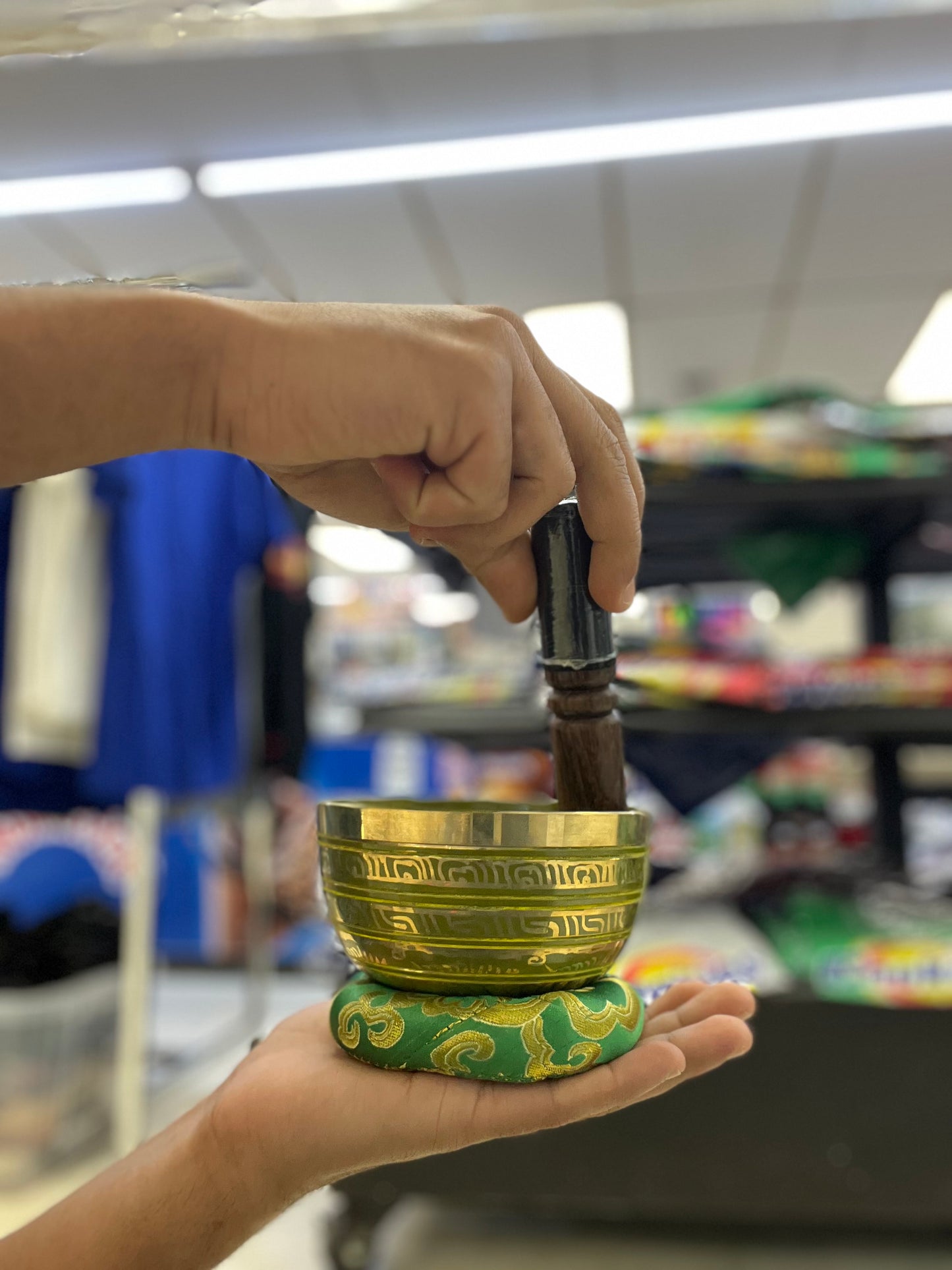 4.5 inch diameter Olive Green Chakra Singing Bowl | Meditation & Sound Healing Bowl | Handmade in Nepal | Yoga Spiritual Gift Set