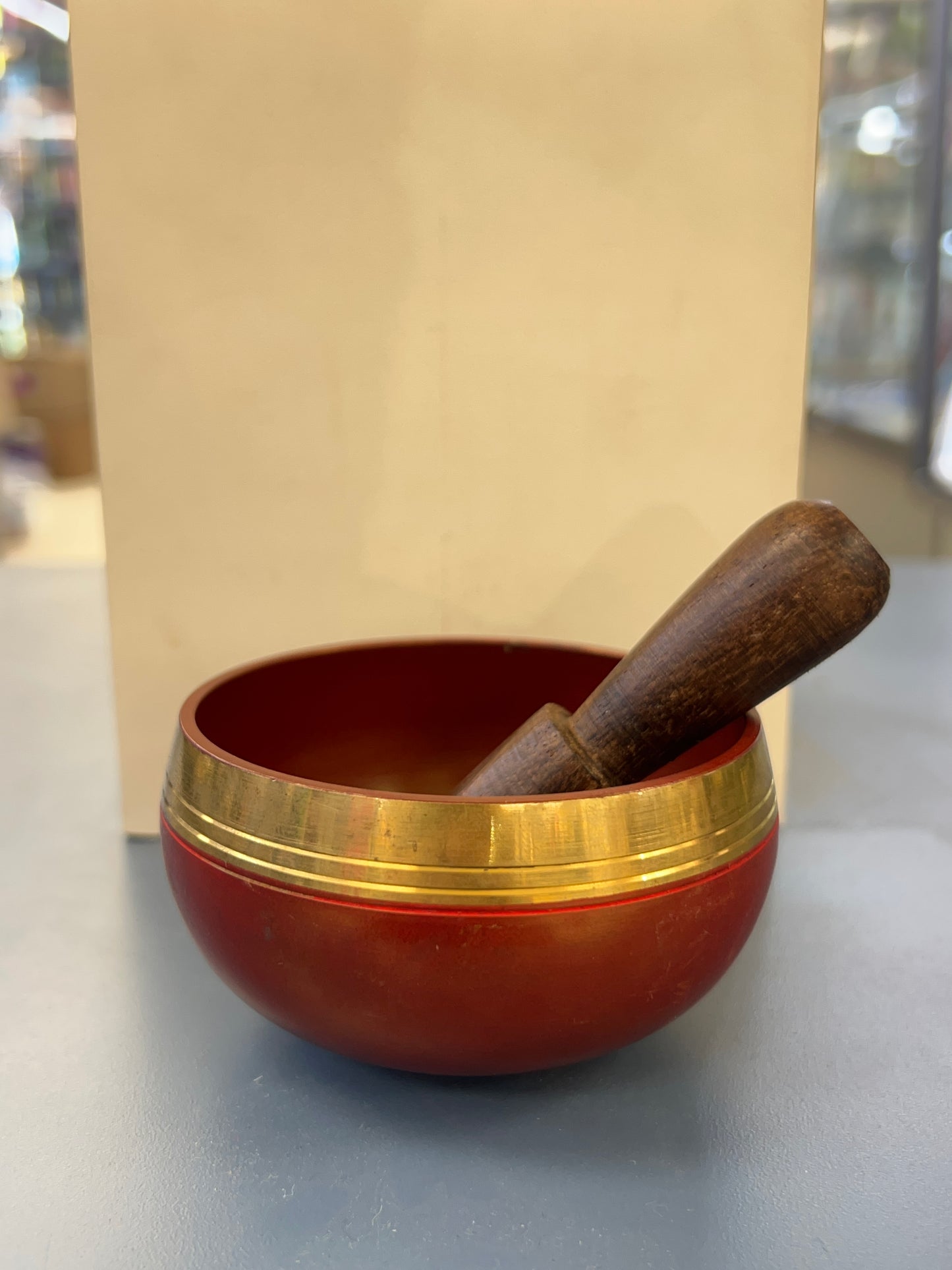 3.5 inch diameter -Red Root Chakra Singing Bowl | Meditation & Sound Healing Bowl with Wooden Striker | Handmade in Nepal | Yoga Spiritual Gift Set