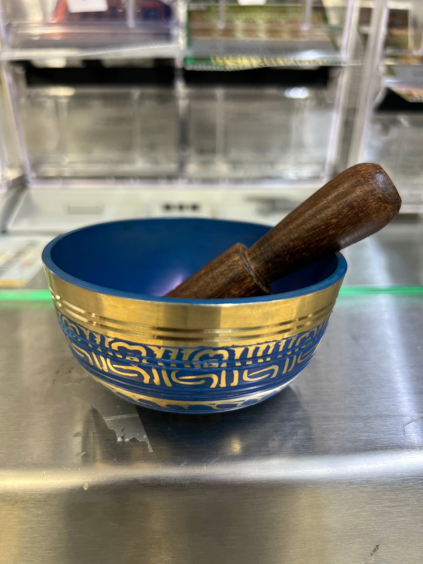 Blue Chakra Singing Bowl, Meditation | Sound Healing | Made in Nepal | Gift Set Bowl with Wooden Striker – 3.5 Inch Diameter