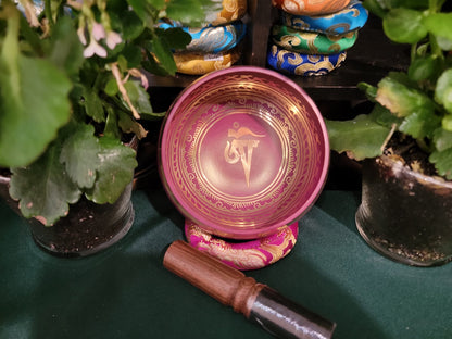 Timmur 4-inch diameter Pink Chakra Handmade Singing Bowl | Meditation | Sound Healing | Made in Nepal | Gift Set Bowl