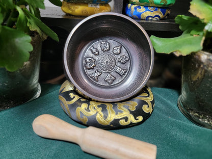 Timmur 4-inch diameter Om Mani Padme Hum Singing Bowl | Meditation | Sound Healing | Made in Nepal | Gift Set Bowl