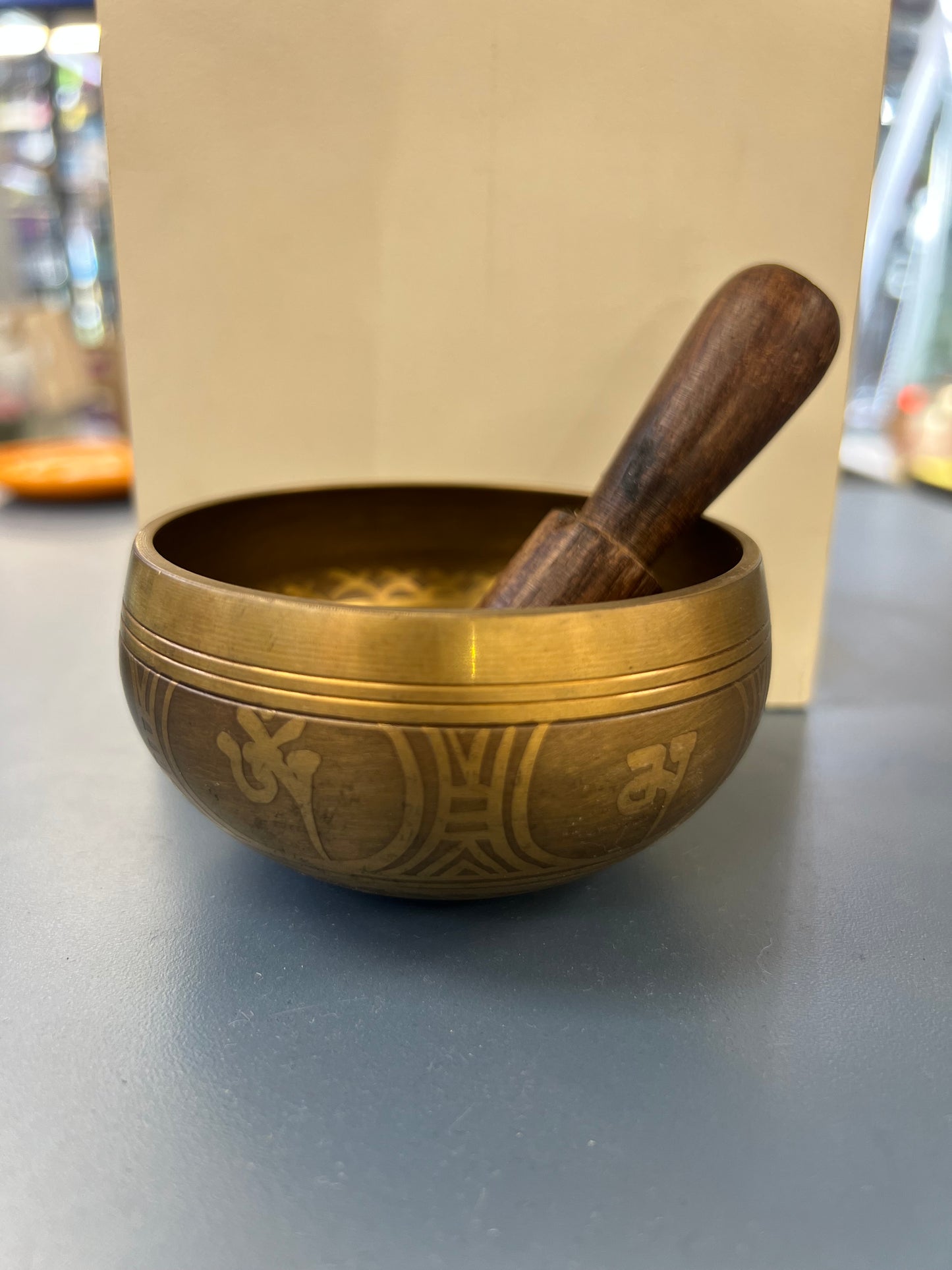 3.5 inch diameter -Antique Bronze Singing Bowl Gift Set | Geometric Mandala Meditation Bowl | Sound Healing Bowl with Wooden Striker | Handmade in Nepal