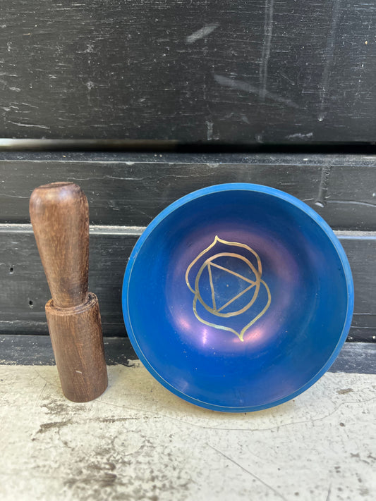 Blue Chakra Singing Bowl, Meditation | Sound Healing | Made in Nepal | Gift Set Bowl with Wooden Striker – 3.5 Inch Diameter