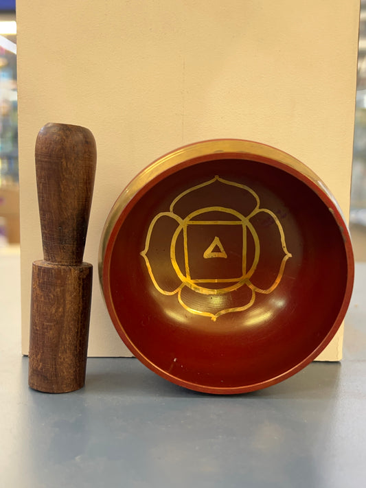 3.5 inch diameter -Red Root Chakra Singing Bowl | Meditation & Sound Healing Bowl with Wooden Striker | Handmade in Nepal | Yoga Spiritual Gift Set