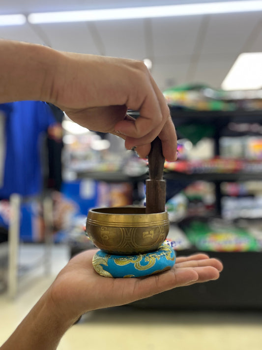 3.5 inch diameter -Antique Bronze Singing Bowl Gift Set | Geometric Mandala Meditation Bowl | Sound Healing Bowl with Wooden Striker | Handmade in Nepal