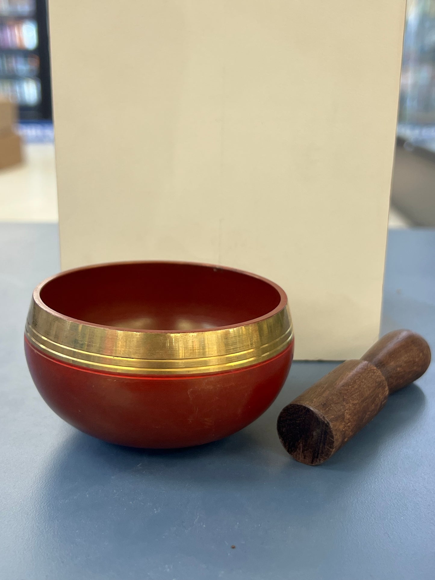 3.5 inch diameter -Red Root Chakra Singing Bowl | Meditation & Sound Healing Bowl with Wooden Striker | Handmade in Nepal | Yoga Spiritual Gift Set