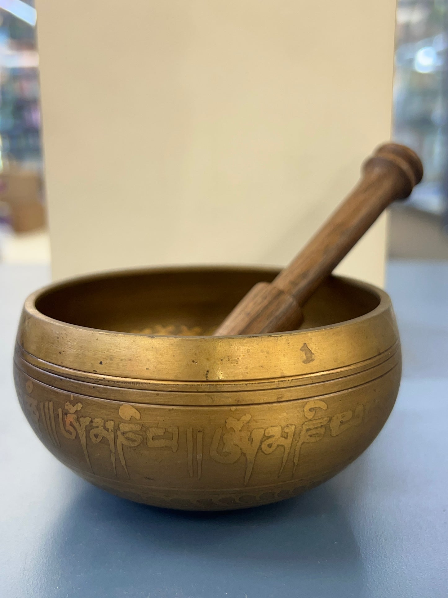 4 inch diameter -Antique Bronze Buddha Eyes Singing Bowl | Meditation & Sound Healing Bowl | Handmade in Nepal | Spiritual Yoga Gift Set