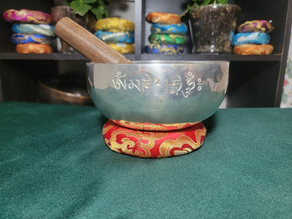 Timmur 6-inch diameter Silver Handmade Singing Bowl | Meditation | Sound Healing | Made in Nepal | Gift Set Bowl