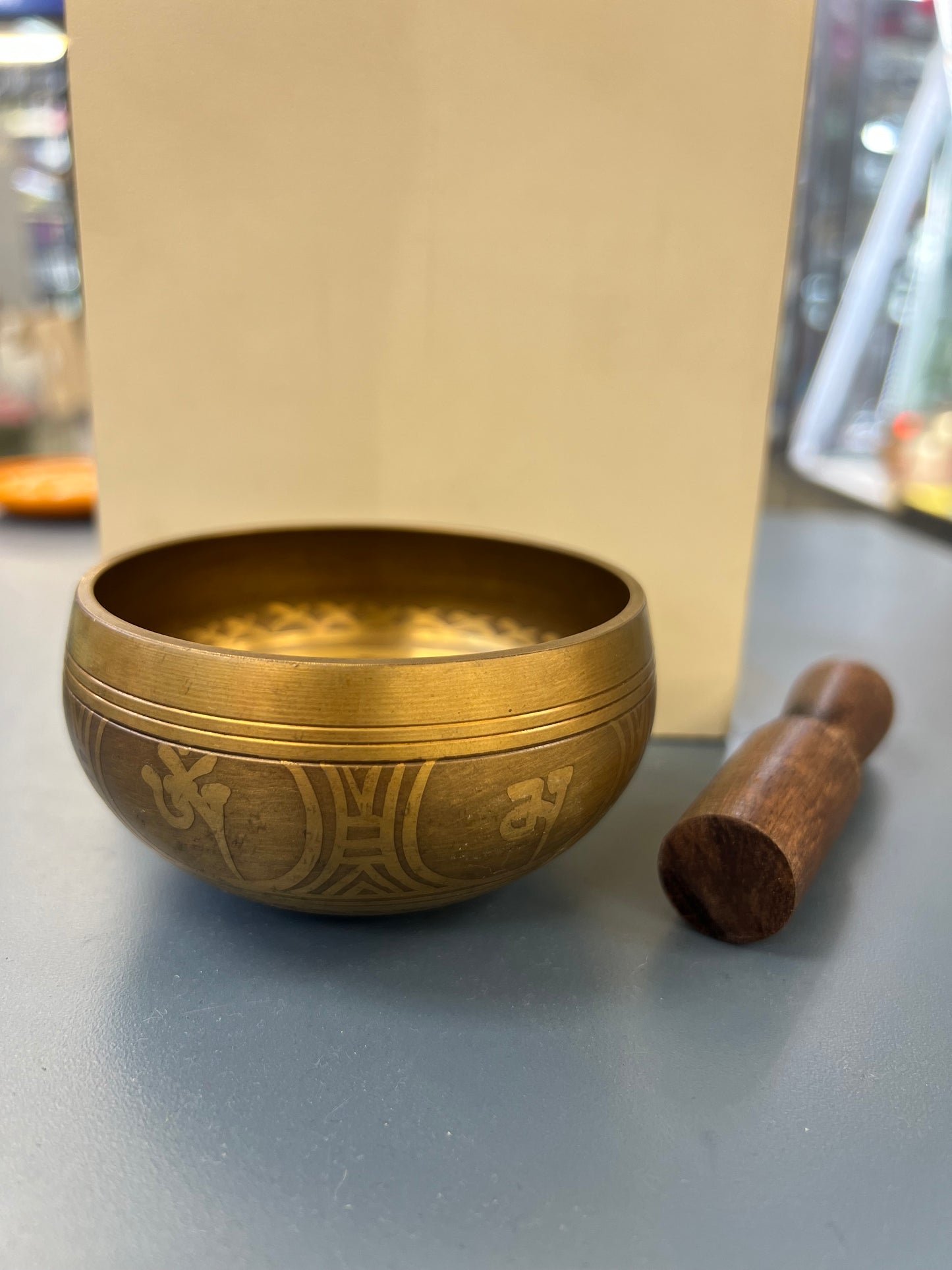 3.5 inch diameter -Antique Bronze Singing Bowl Gift Set | Geometric Mandala Meditation Bowl | Sound Healing Bowl with Wooden Striker | Handmade in Nepal