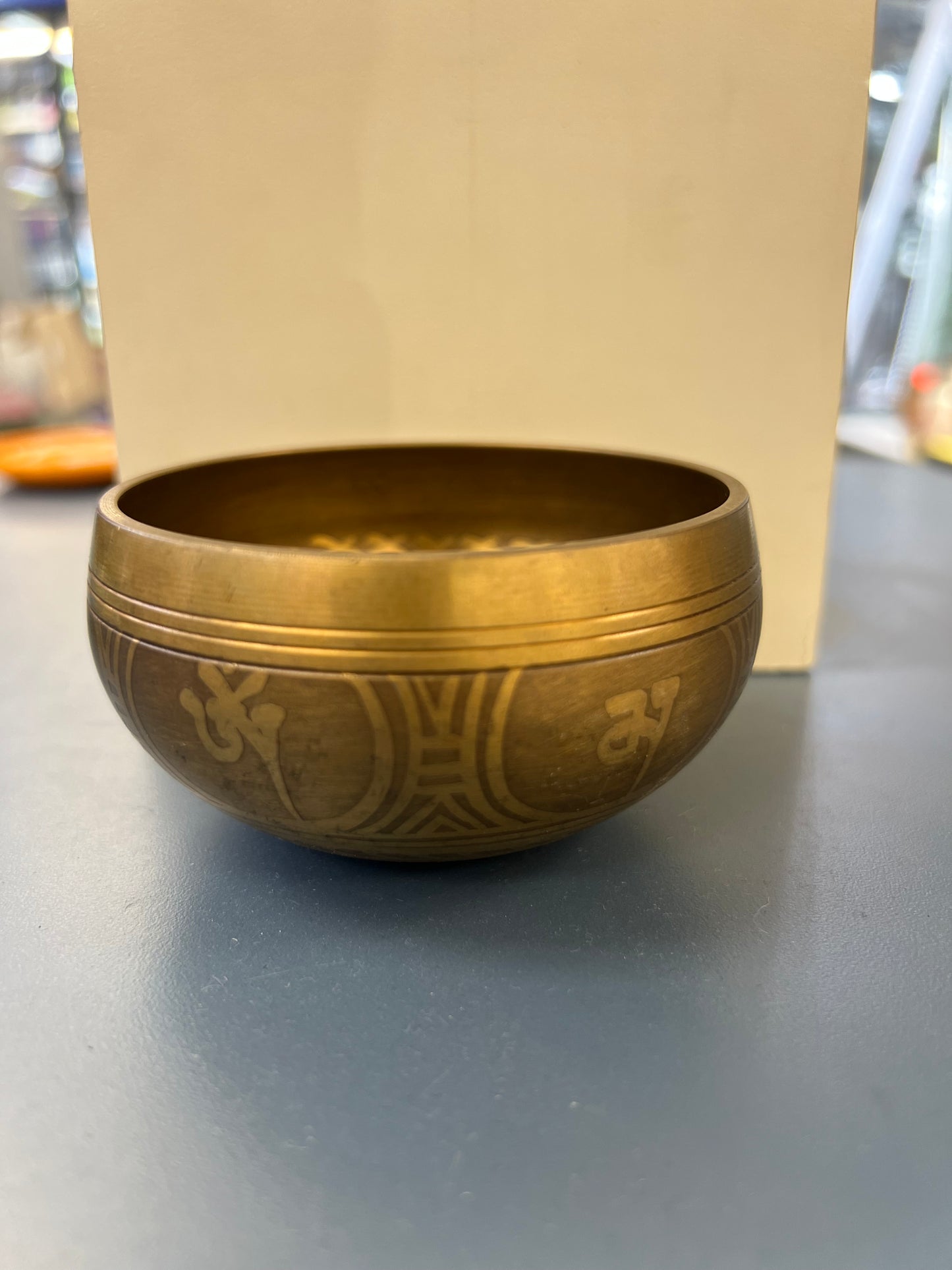 3.5 inch diameter -Antique Bronze Singing Bowl Gift Set | Geometric Mandala Meditation Bowl | Sound Healing Bowl with Wooden Striker | Handmade in Nepal