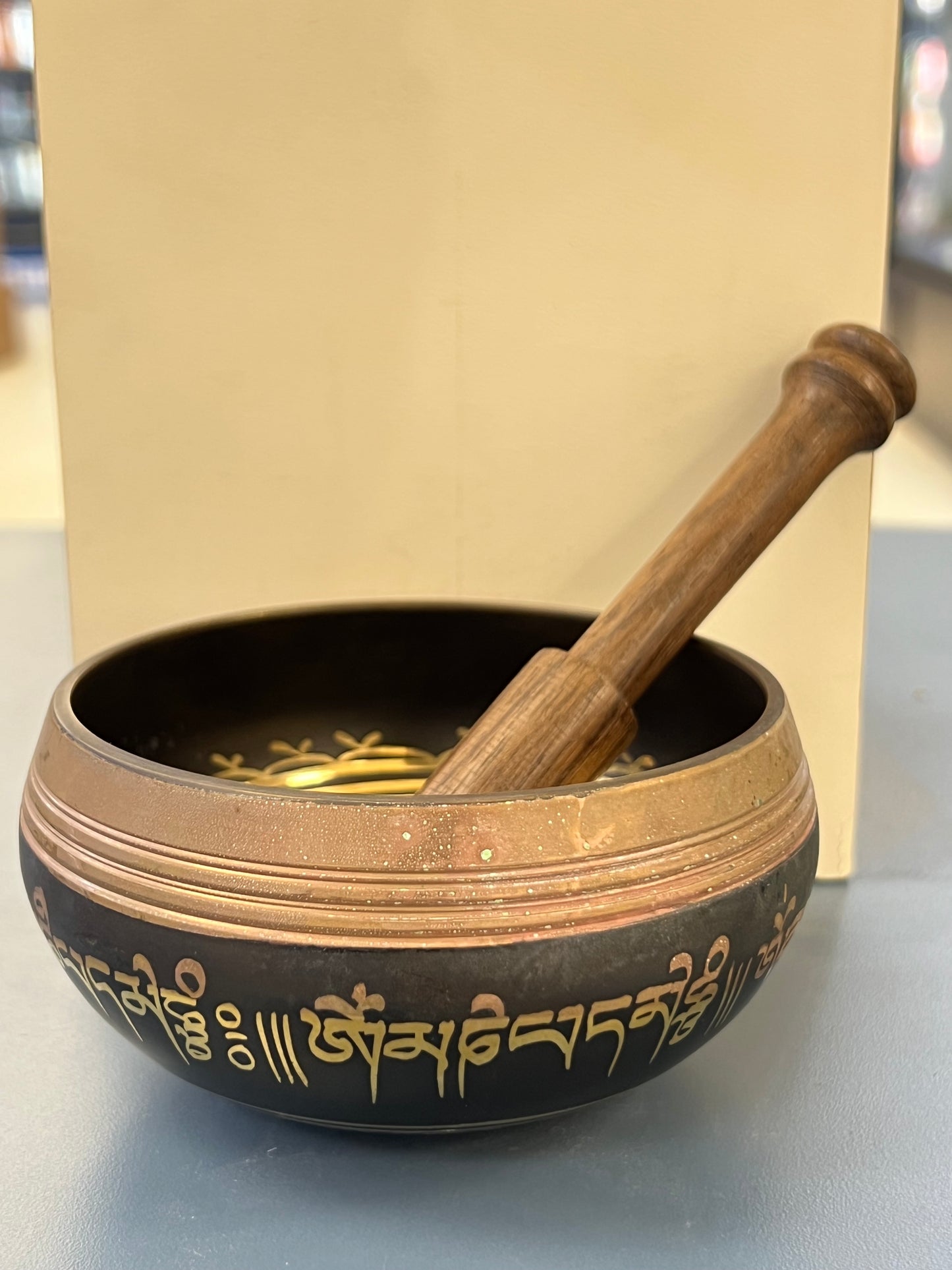 4 inch diameter -Black Tibetan Mantra Singing Bowl | Meditation & Sound Healing Bowl with Wooden Striker | Made in Nepal|
