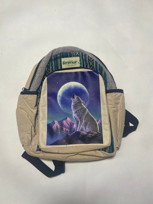 Timmur Wolf Design Hemp Backpack For Men & Women