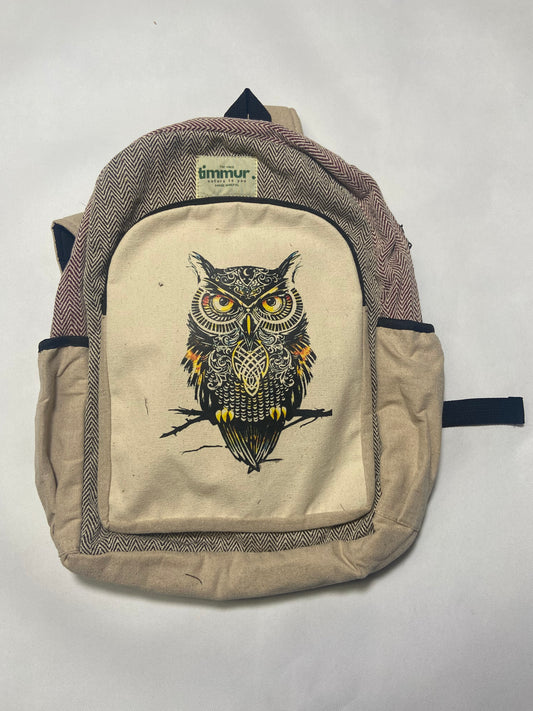 Timmur Multicolor Owl Printed Hemp Backpack For Men & Women