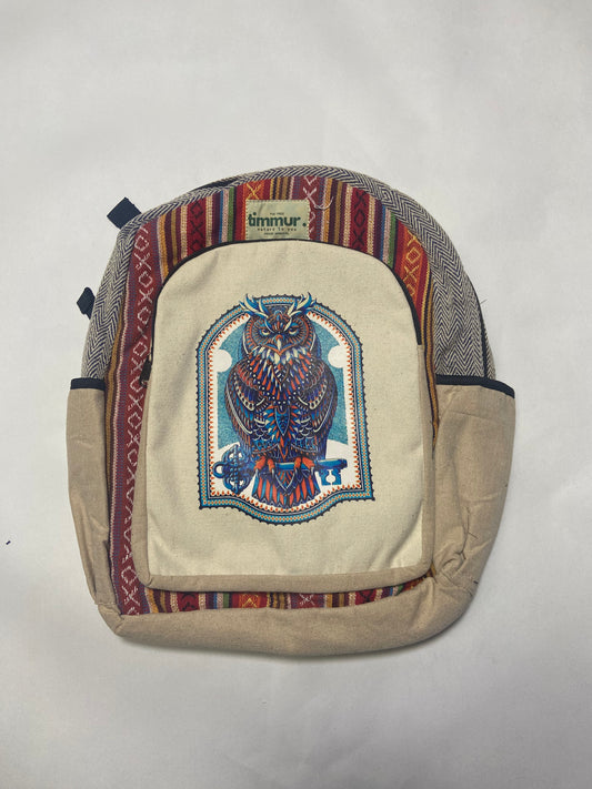 Timmur Bluish Owl Printed Hemp Backpack For Men & Women