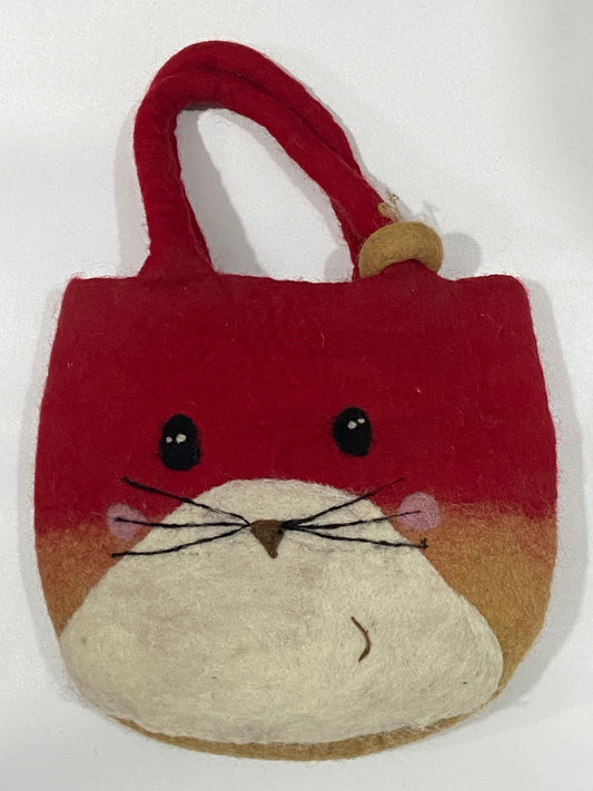 Timmur Cute Cat Design Red Color Felt Hand Bag