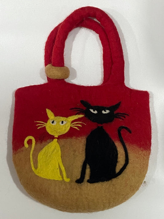 Timmur Black And Yellow Cat Design Multipurpose Felt Hand Bag