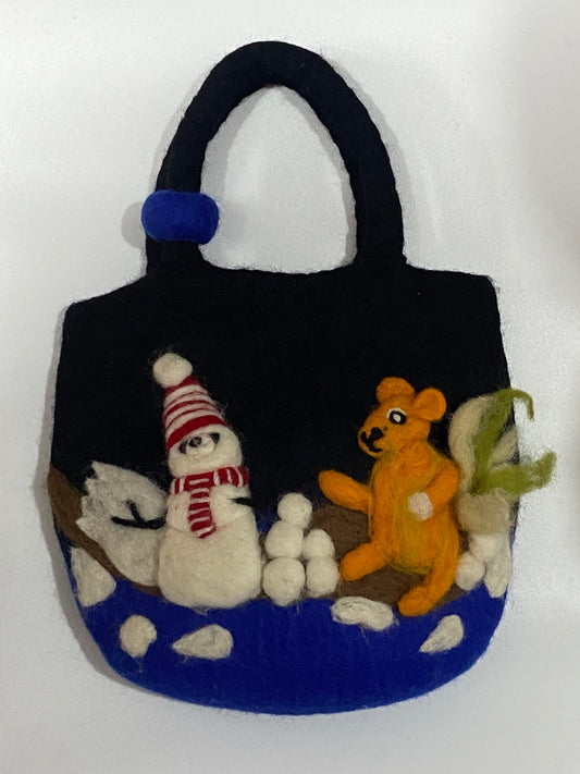Timmur Snowman And Bear Design Felt Bag