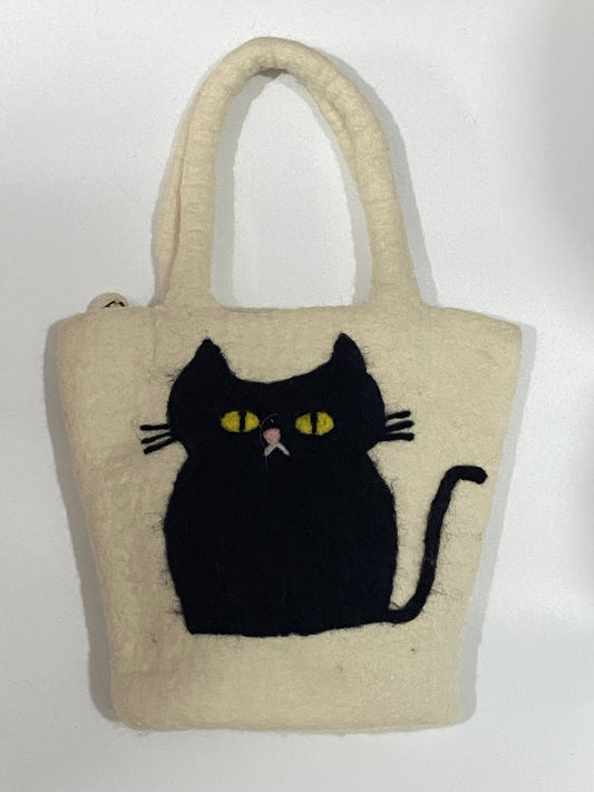 Timmur Black Cat Design Felt Hand Bag
