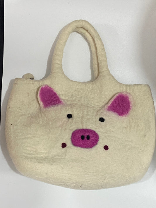 Timmur Pig Design Felt Hand Bag