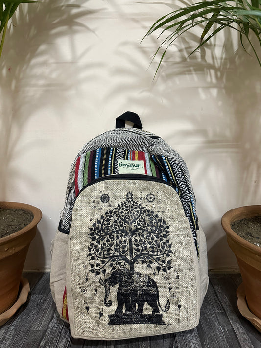 Timmur Unisex Hemp Backpack - Elephant & Tree