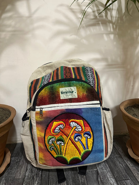 Timmur Unisex Hemp Backpack - Colorful Mushroom