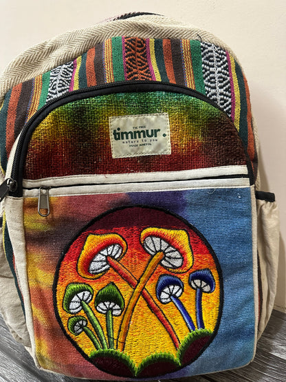 Timmur Unisex Hemp Backpack - Colorful Mushroom